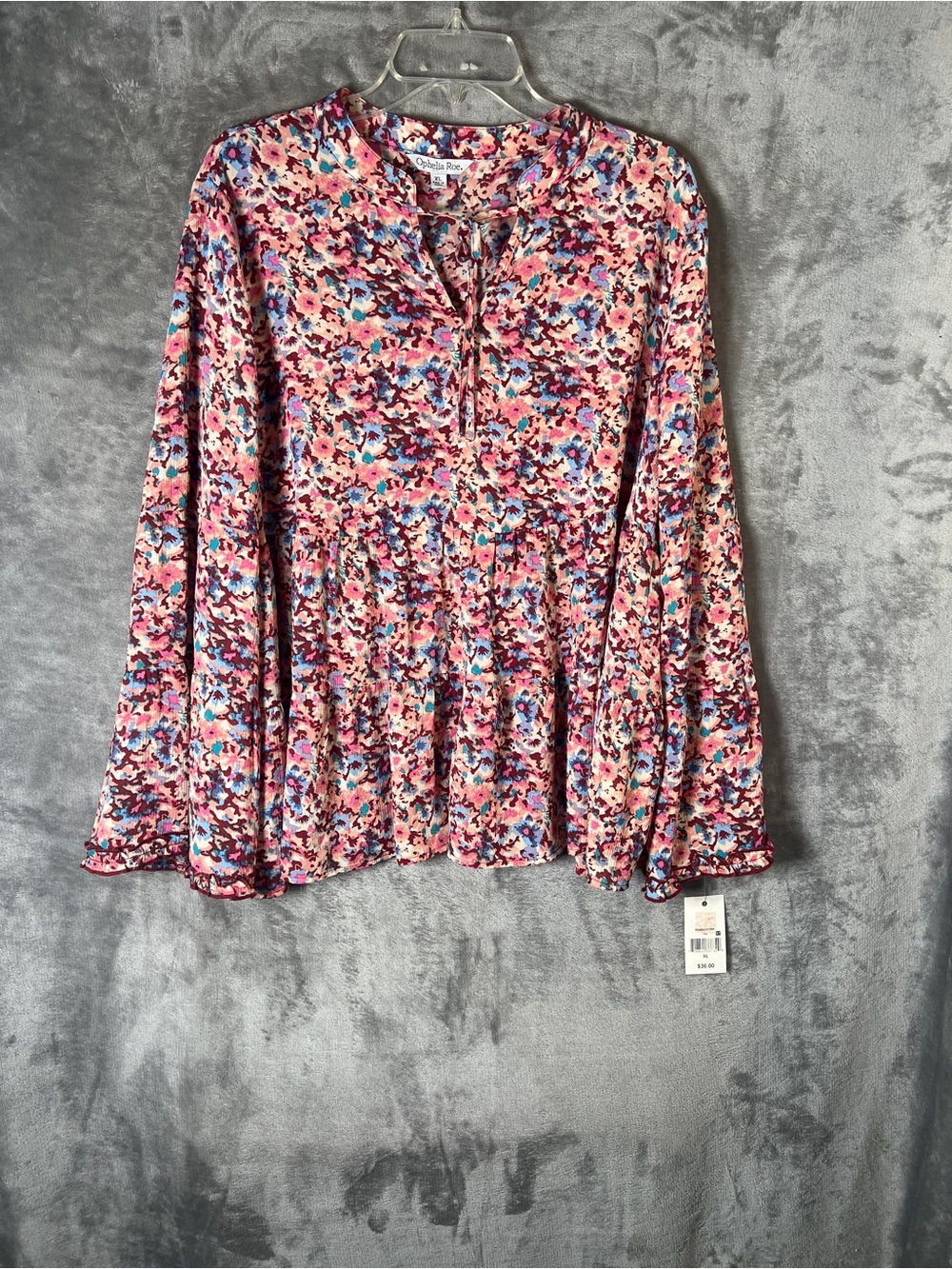 Floral Peplum Long-Sleeve Top - Pink Multi